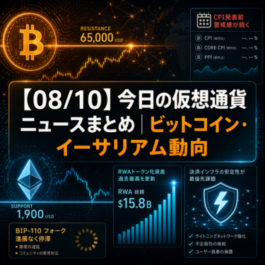 【08/10】今日の仮想通貨ニュースまとめ|ビットコイン・イーサリアム動向
